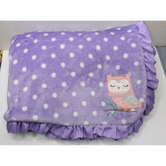 Carter's Purple Owl Polka dot Ruffle Edge Plush Baby Blanket HTF READ - Picture 1 of 10